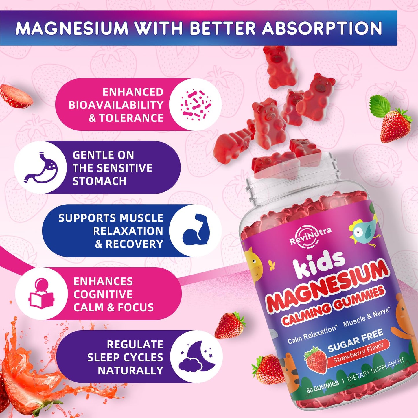 ReviNutra Magnesium Gummies for Kids - Magnesium Glycinate Gummies with L-Theanine, Chamomile, Vitamin B6, D for Kids & Adults Sleep - PrimeBioHealth - canada supplements