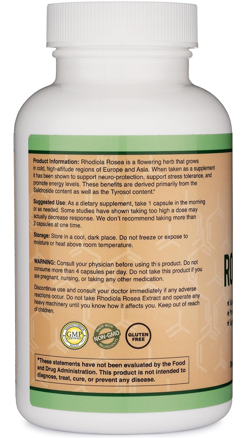 Rhodiola Rosea Supplement 500mg, 120 Vegan Capsules (Third Party Test, Gluten Free, 3% Salidrosides, 1% Rosavins Extract) for Performance, - PrimeBioHealth - canada supplements