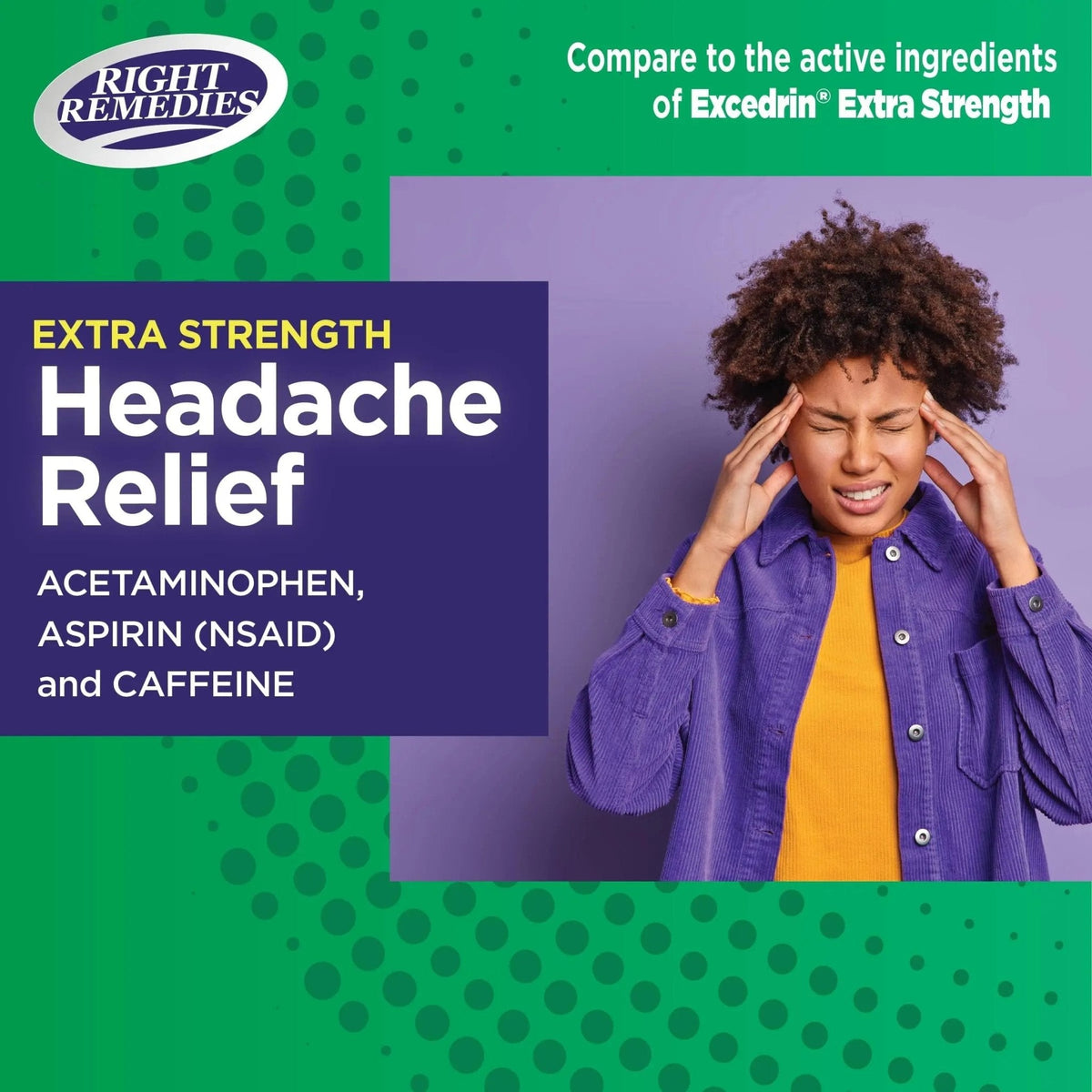 RIGHT REMEDIES Extra Strength Headache Relief with Acetaminophen, Aspirin (NSAID) & Caffeine, (300 caplets), Back & Body Pain Relief, Compare to The Active Ingredients in Excedrin® Extra Strength - PrimeBioHealth - canada supplements