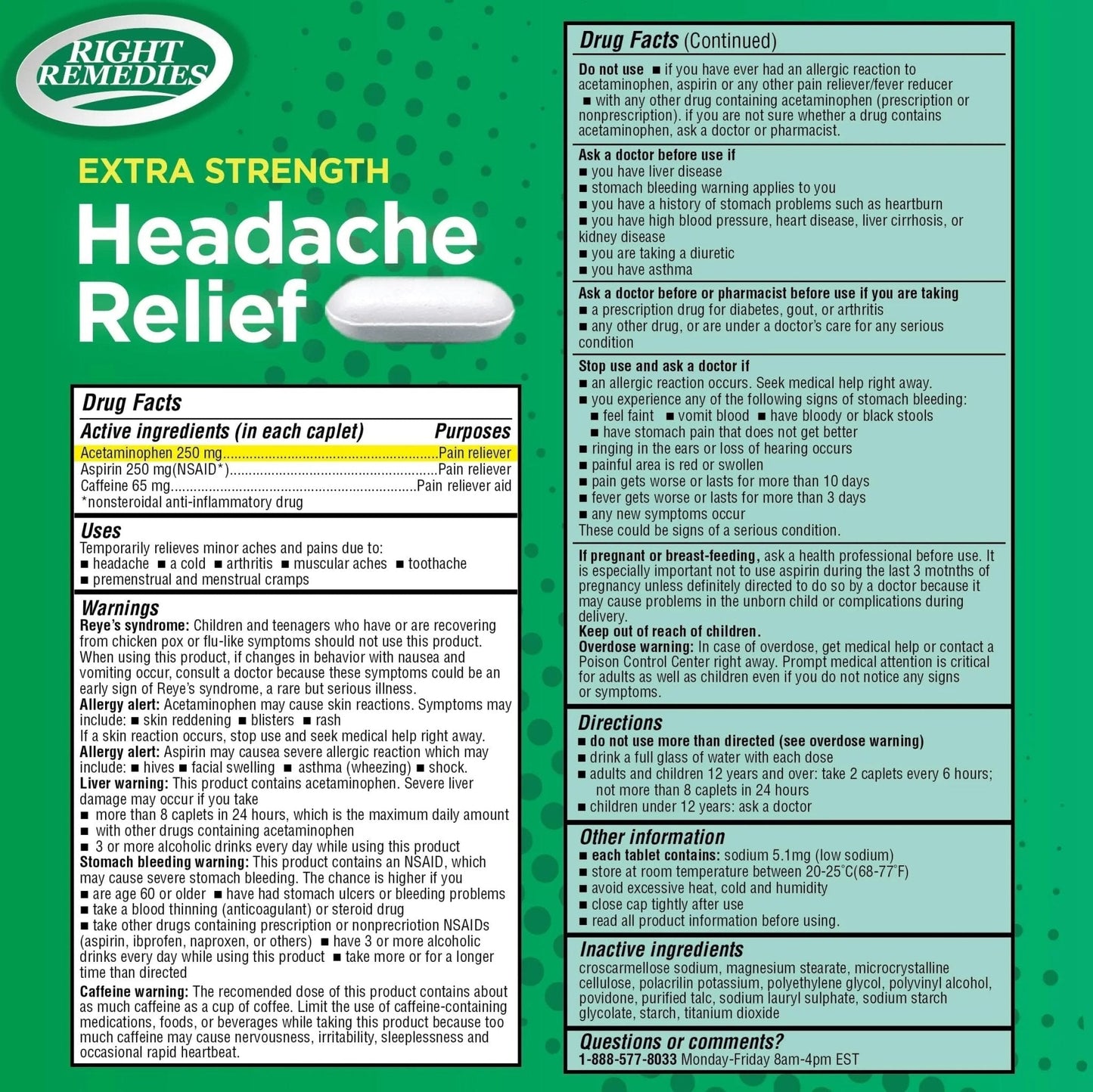 RIGHT REMEDIES Extra Strength Headache Relief with Acetaminophen, Aspirin (NSAID) & Caffeine, (300 caplets), Back & Body Pain Relief, Compare to The Active Ingredients in Excedrin® Extra Strength - PrimeBioHealth - canada supplements