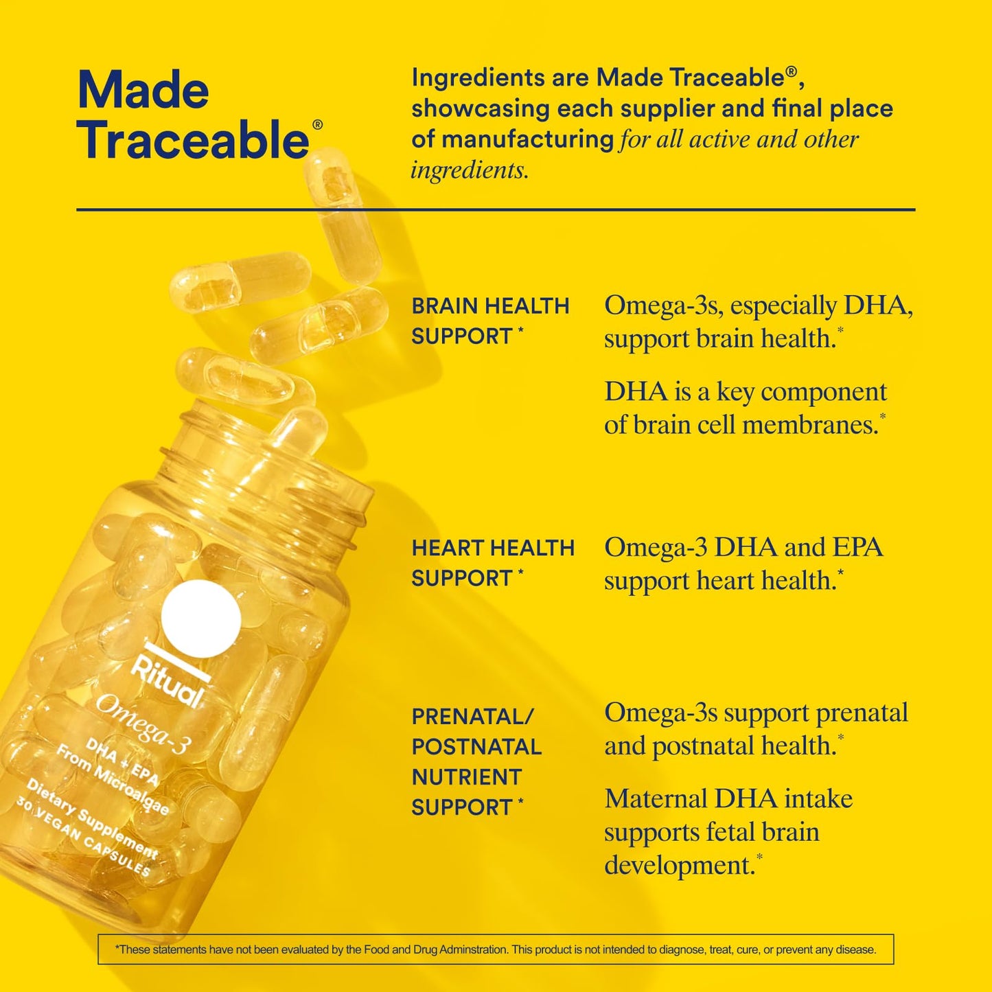 Ritual Vegan Omega 3 Supplement - Science-Backed Dose of DHA and EPA - Bioavailable Omega-3 from Algae Oil - Brain, Heart, and Eye Health Support - PrimeBioHealth - canada supplements