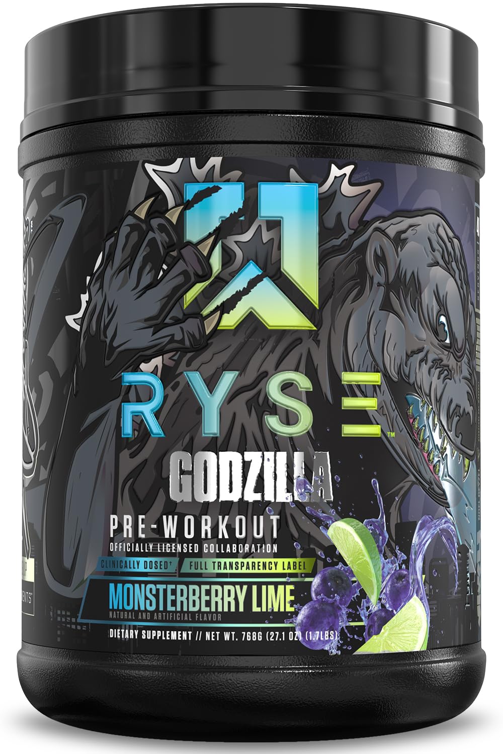 RYSE Godzilla X Noel Deyzel Pre Workout Powder - Monsterberry Lime - 400mg Caffeine, High Stim Pre-Workout for Men & Women with Citrulline & Beta Alanine - Energy, Pump & Focus - 20/40 Servings - PrimeBioHealth - canada supplements