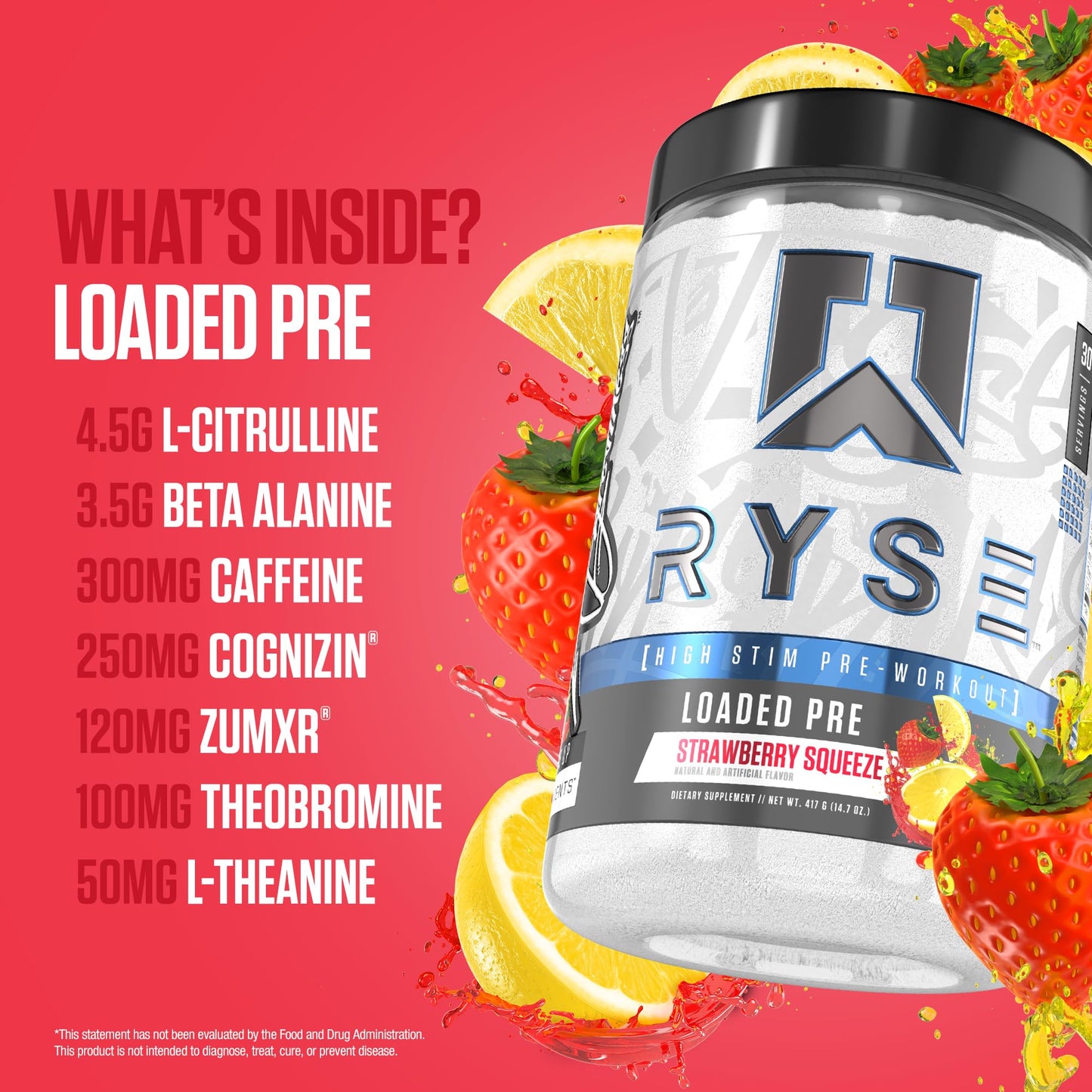 RYSE Loaded Pre Workout Powder - Strawberry Squeeze - Daily Pre-Workout for Men & Women with 390mg Caffeine, Beta Alanine, and Citrulline for Pump - PrimeBioHealth - canada supplements