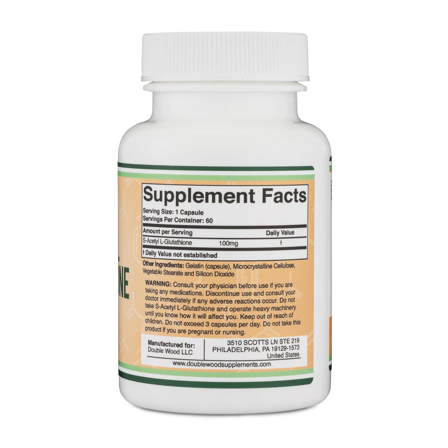 S-Acetyl L-Glutathione Capsules - 100mg, 60 Count (Acetylated Glutathione Antioxidant - More Absorbable Than Glutathione and Liposomal Glutathione, Non-GMO and Gluten Free) by Double Wood - PrimeBioHealth - canada supplements