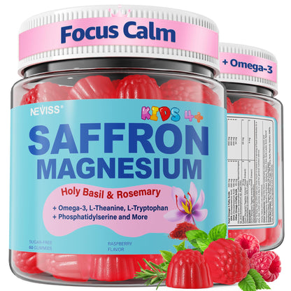 Saffron +Magnesium Glycinate +Omega-3 - Calm Focus Gummies for Kids 4+, Saffron Extract Supplement with L-Theanine, Holy Basil, Rosemary, B6, D3 for Happy Mood, Cognition, Nerve, Sugar Free, 2 Pack - PrimeBioHealth - canada supplements