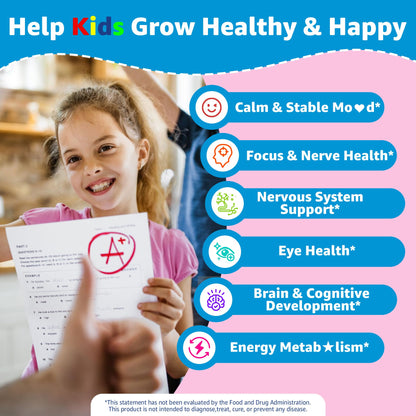 Saffron +Magnesium Glycinate +Omega-3 - Calm Focus Gummies for Kids 4+, Saffron Extract Supplement with L-Theanine, Holy Basil, Rosemary, B6, D3 for Happy Mood, Cognition, Nerve, Sugar Free, 2 Pack - PrimeBioHealth - canada supplements