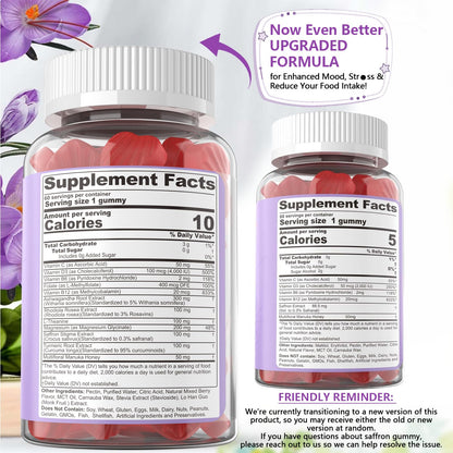 Saffron Supplements Gummies 100mg - 100% Pure Saffron Extract with Magnesium Glycinate, L-Theanine, Turmeric, Ashwagandha, Honey & Vitamin B Complex for Mood & Power, Antioxidant, Vitality - 60 Count - PrimeBioHealth - canada supplements