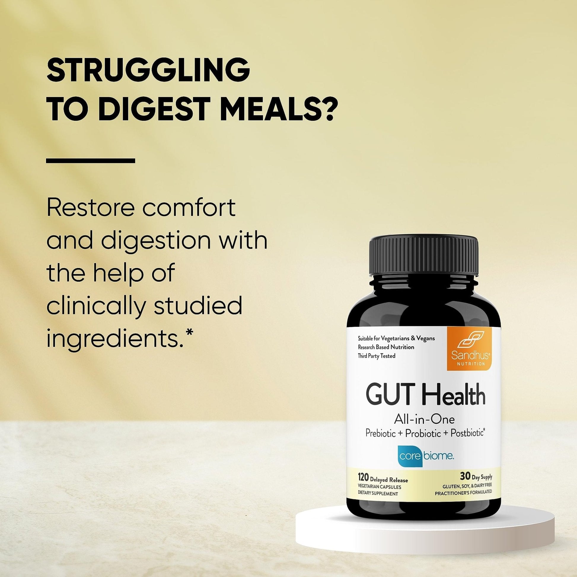 Sandhu's Gut Health - Prebiotic, Probiotic, Postbiotic & L-Glutamine | Digestive Health, Colon, Probiotic Total Supplements | 120 Delayed Release Capsules - PrimeBioHealth - canada supplements