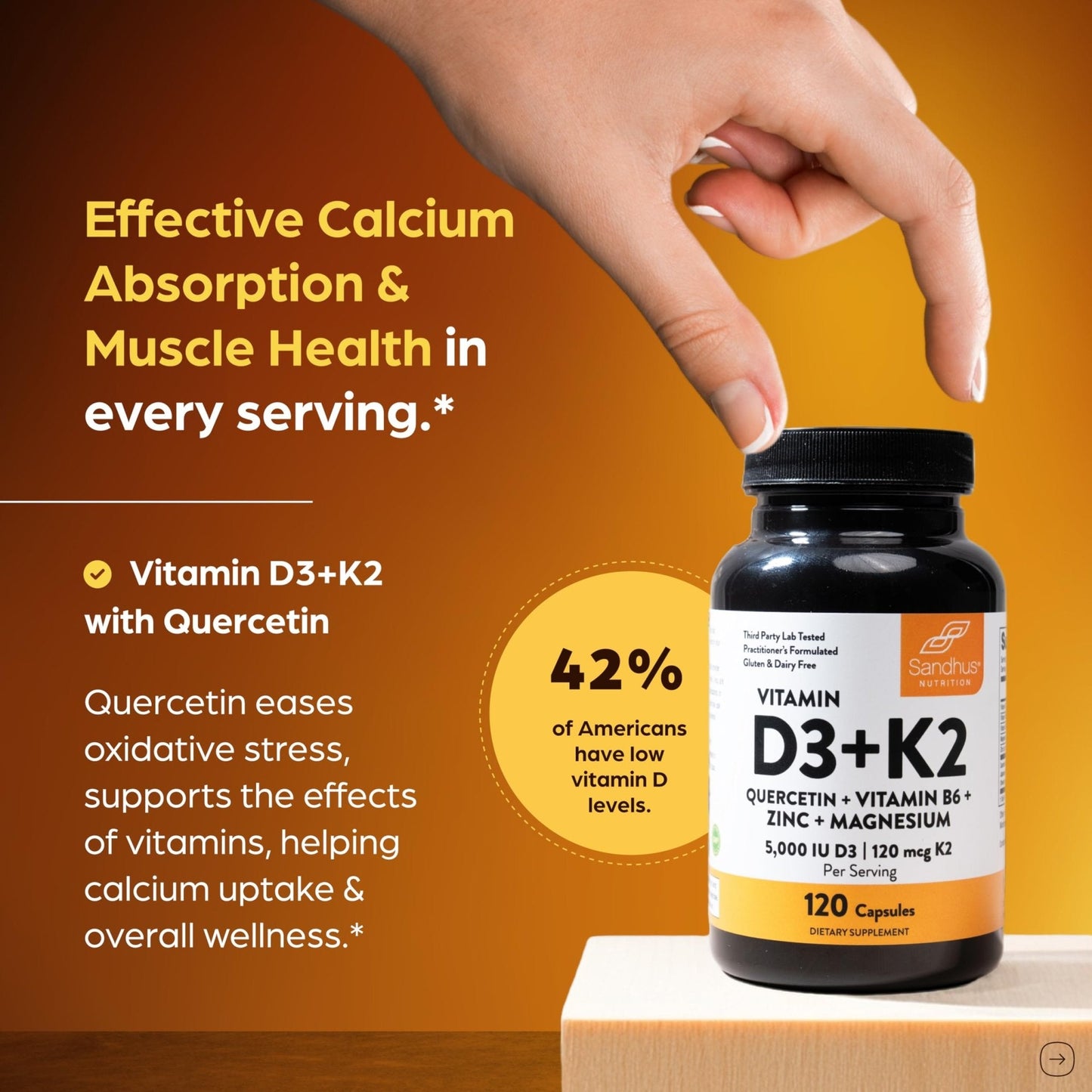 Sandhu's Vitamin D3 K2 Magnesium 5000 IU, 120mcg K2 Capsules 120 Count (Pack of 1) | with VIT B6, Zinc & Quercetin | D3K2 Supports Superior Absorption - PrimeBioHealth - canada supplements