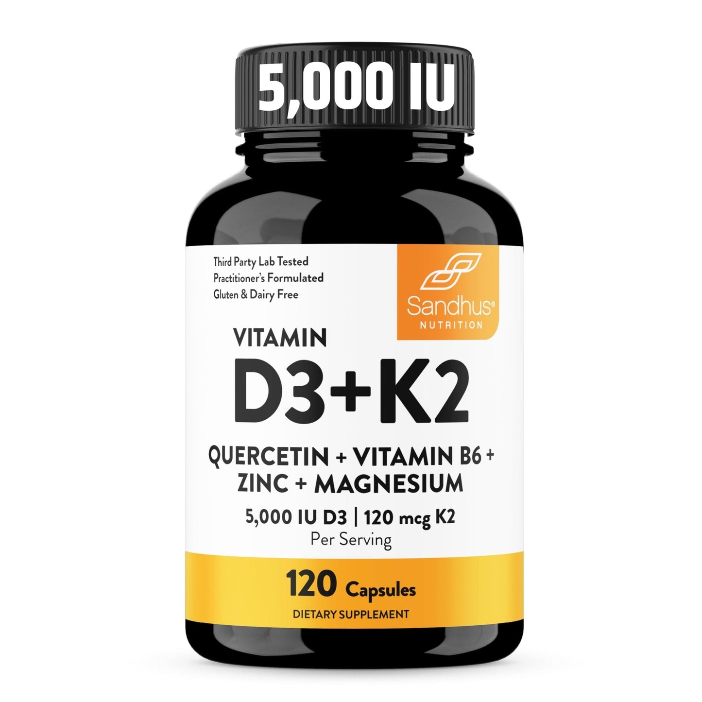 Sandhu's Vitamin D3 K2 Magnesium 5000 IU, 120mcg K2 Capsules 120 Count (Pack of 1) | with VIT B6, Zinc & Quercetin | D3K2 Supports Superior Absorption - PrimeBioHealth - canada supplements