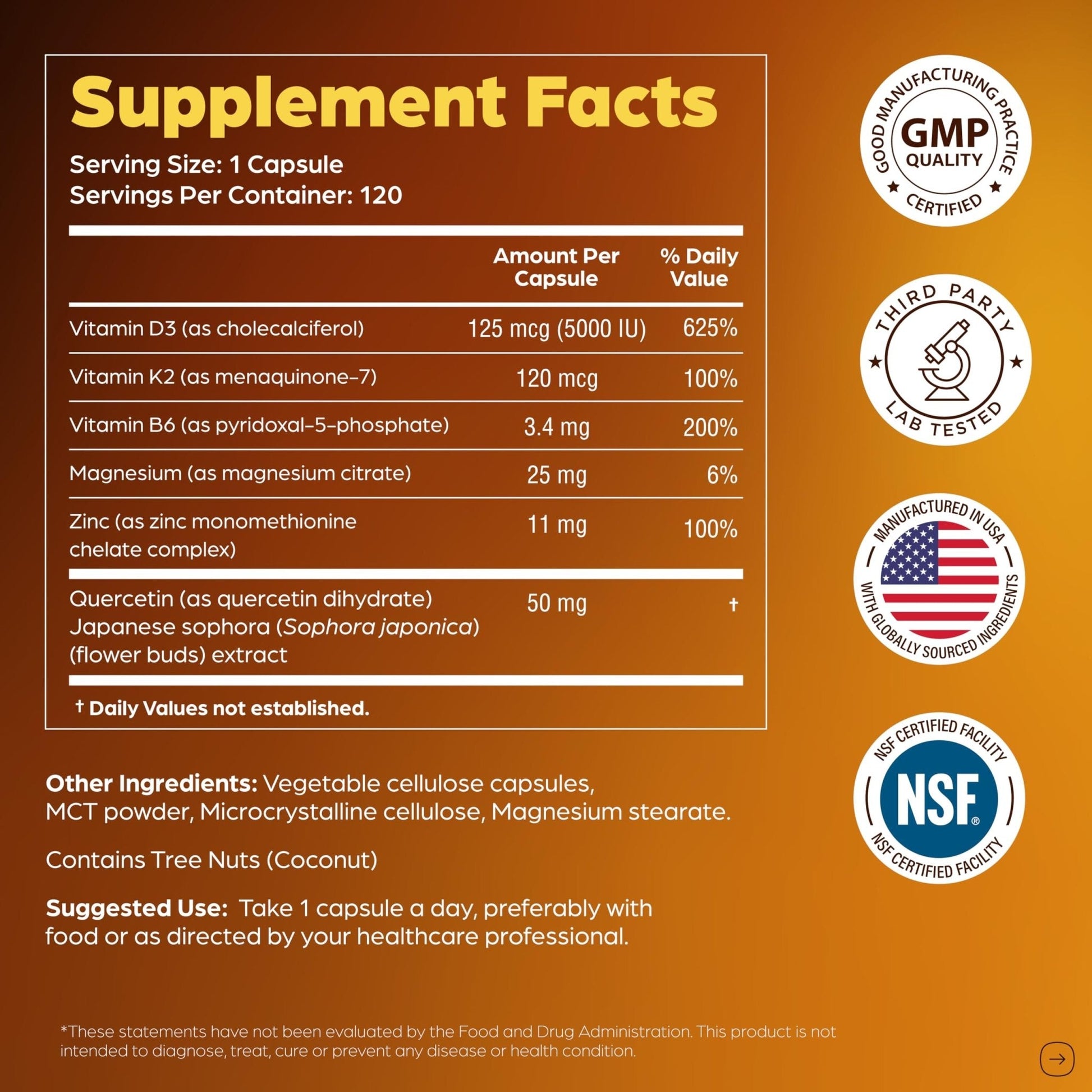 Sandhu's Vitamin D3 K2 Magnesium 5000 IU, 120mcg K2 Capsules 120 Count (Pack of 1) | with VIT B6, Zinc & Quercetin | D3K2 Supports Superior Absorption - PrimeBioHealth - canada supplements