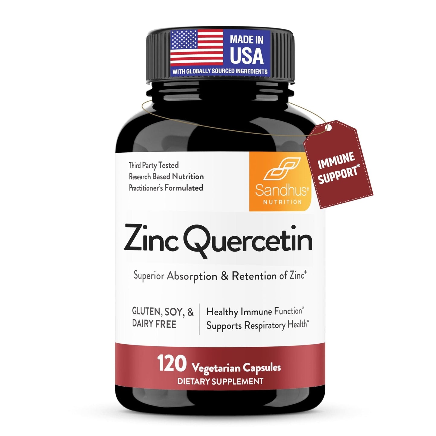 Sandhu's Zinc Quercetin 120 Vegetarian Capsules (Pack of 1) | High Absorption Zink Supplements for Immunity and Seasonal Allergy | Antioxidant Immune Support - PrimeBioHealth - canada supplements