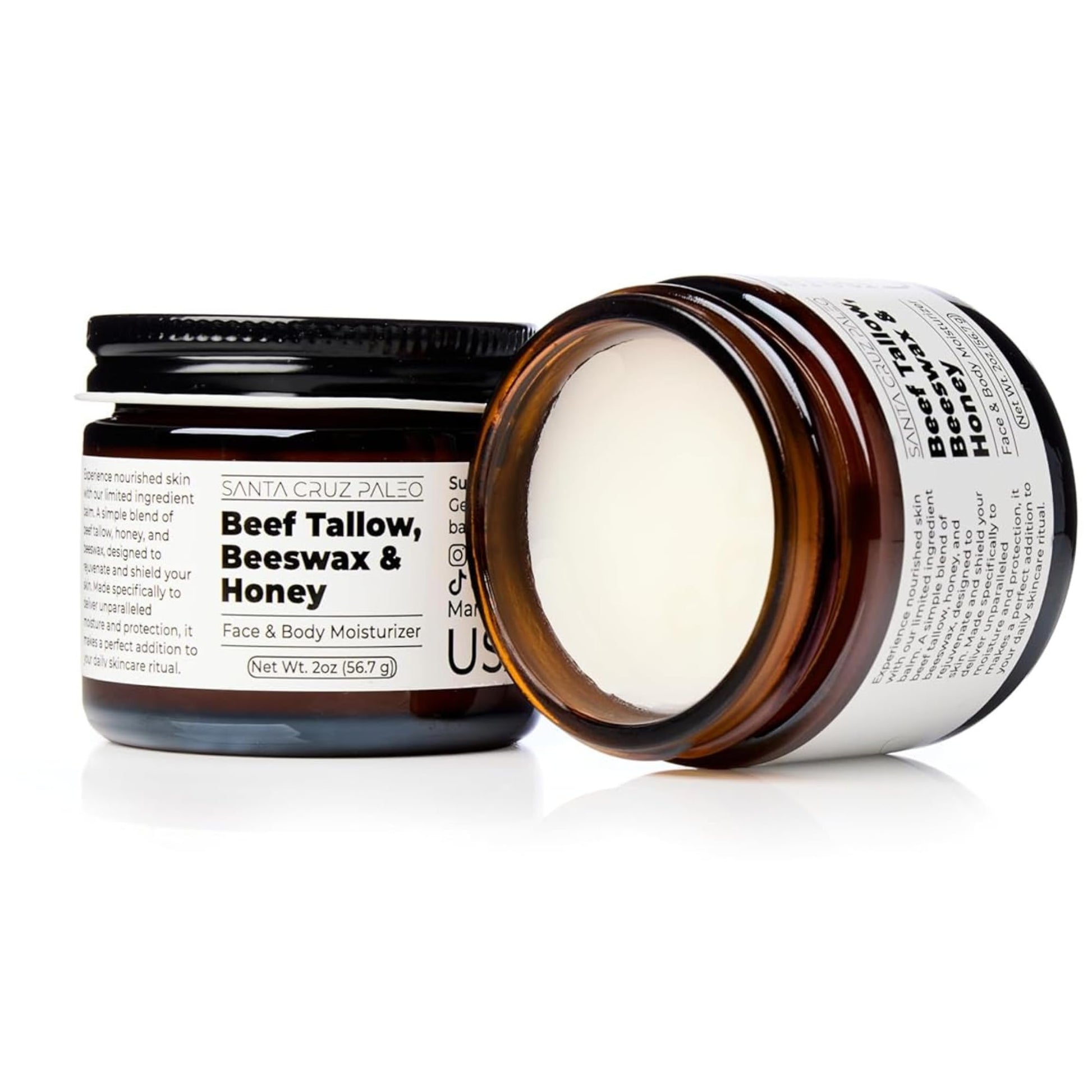 Santa Cruz Paleo, Beef Tallow, Beeswax & Honey Face Moisturizer, Organic, Unscented Grassfed Beef Tallow Skin Care, Sunscreen Free - PrimeBioHealth - canada supplements