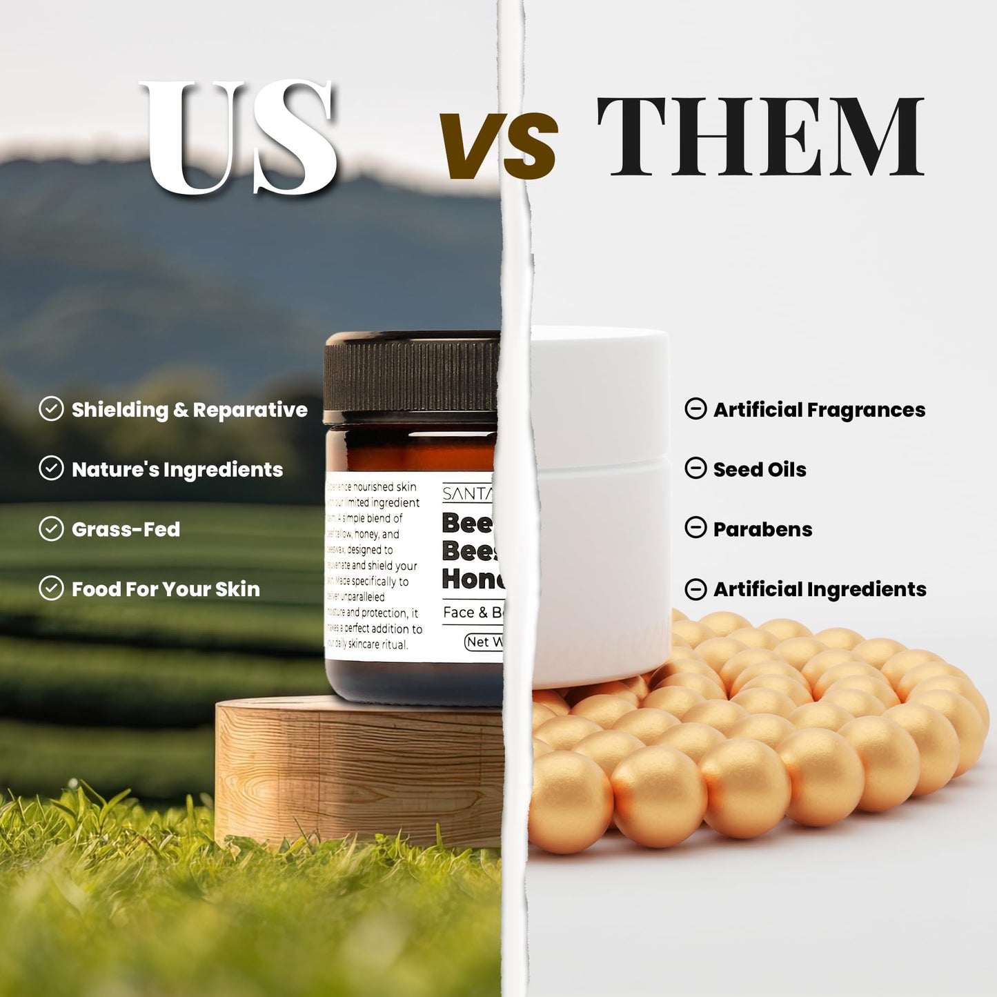 Santa Cruz Paleo, Beef Tallow, Beeswax & Honey Face Moisturizer, Organic, Unscented Grassfed Beef Tallow Skin Care, Sunscreen Free - PrimeBioHealth - canada supplements