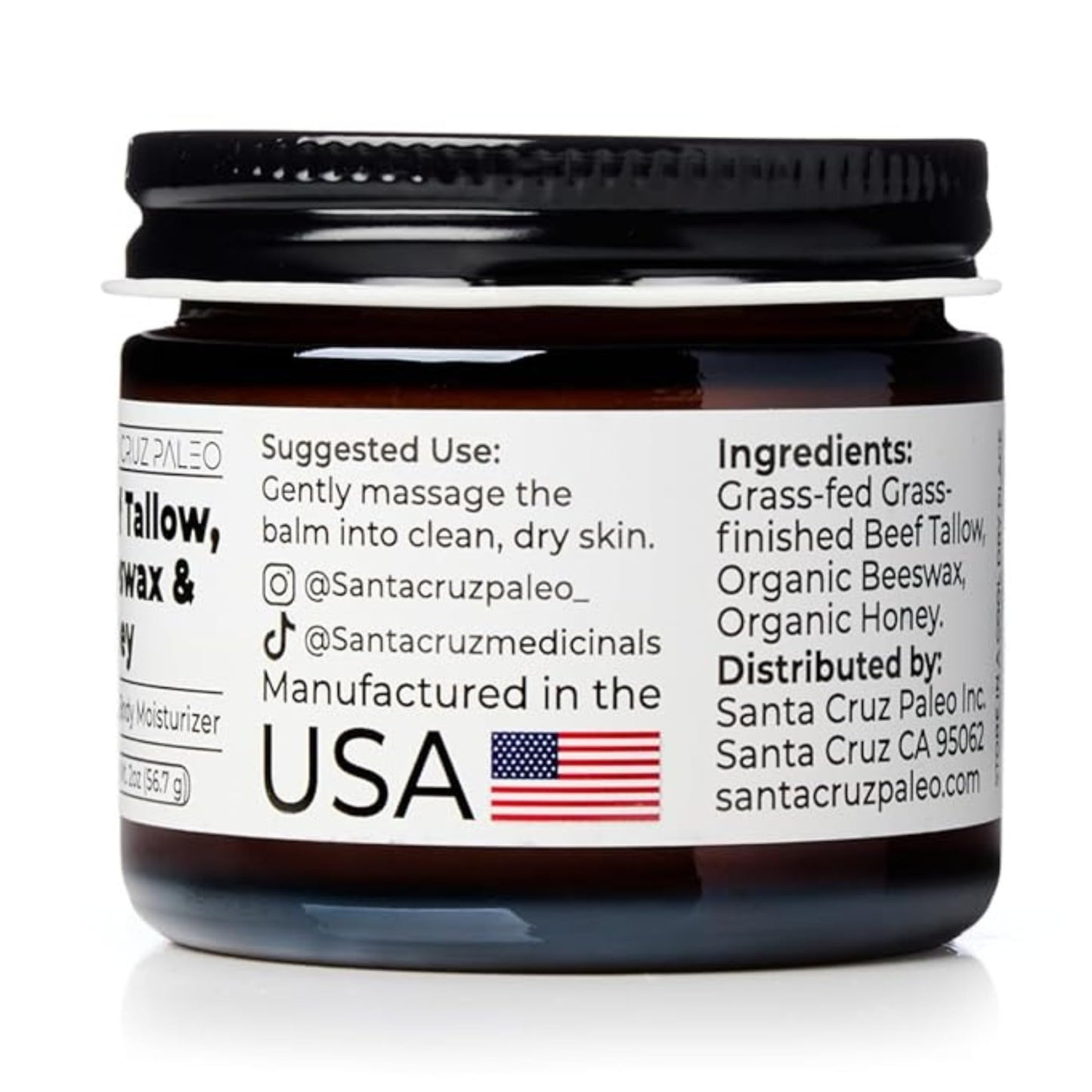 Santa Cruz Paleo, Beef Tallow, Beeswax & Honey Face Moisturizer, Organic, Unscented Grassfed Beef Tallow Skin Care, Sunscreen Free - PrimeBioHealth - canada supplements