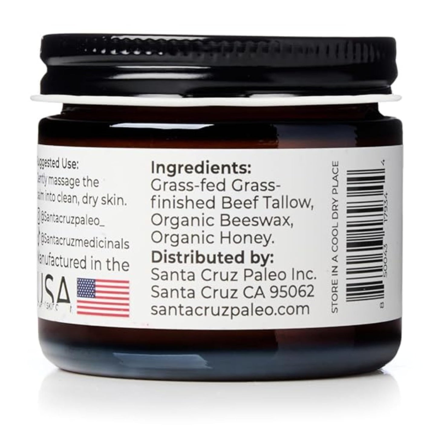 Santa Cruz Paleo, Beef Tallow, Beeswax & Honey Face Moisturizer, Organic, Unscented Grassfed Beef Tallow Skin Care, Sunscreen Free - PrimeBioHealth - canada supplements