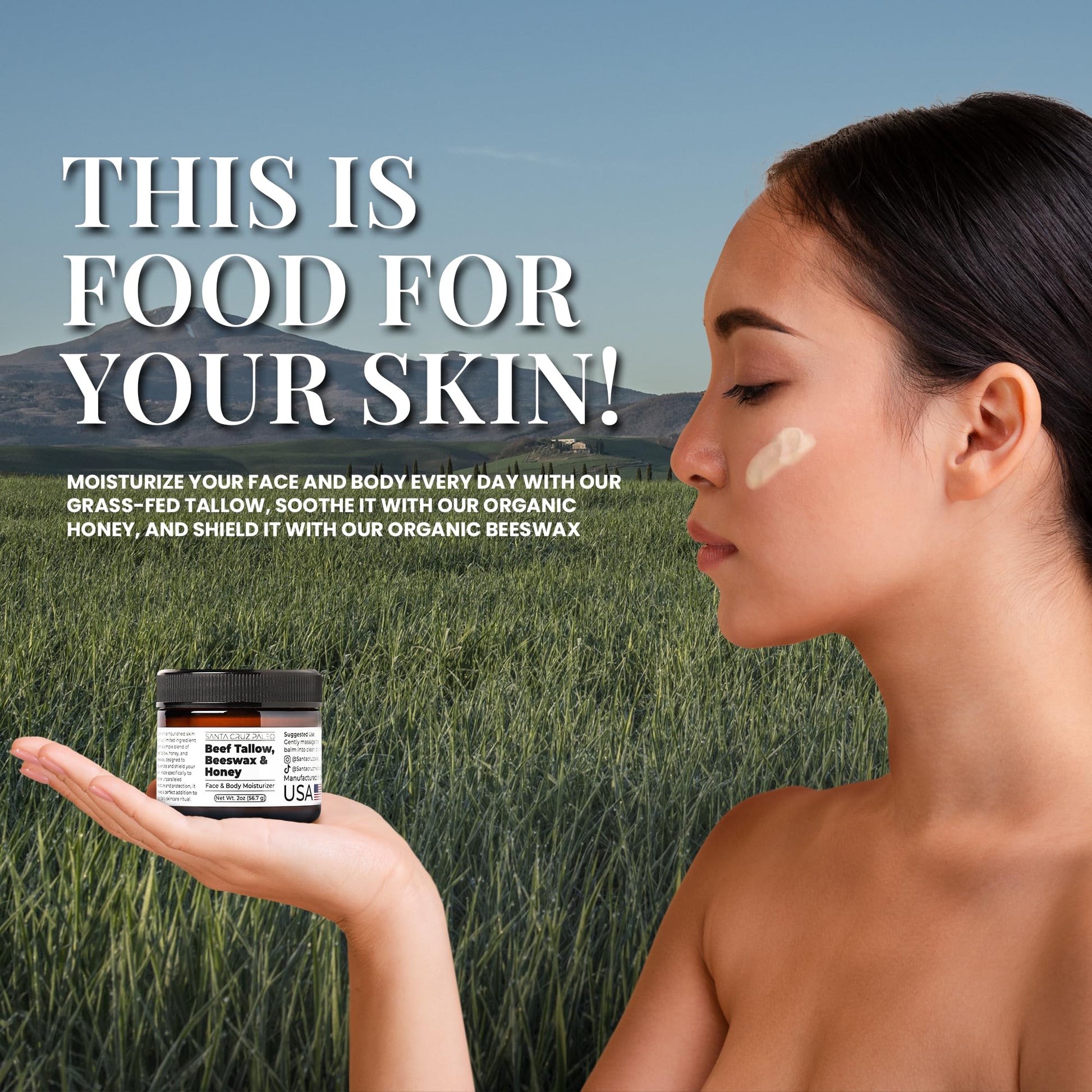 Santa Cruz Paleo, Beef Tallow, Beeswax & Honey Face Moisturizer, Organic, Unscented Grassfed Beef Tallow Skin Care, Sunscreen Free - PrimeBioHealth - canada supplements