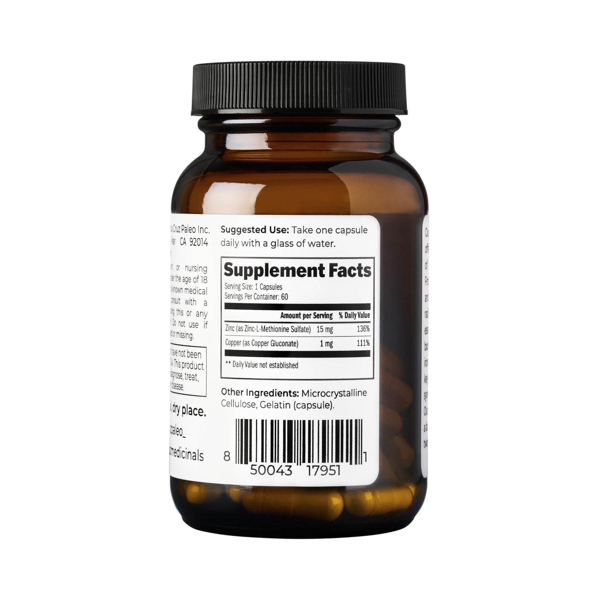 Santa Cruz Paleo, Zinc & Copper Mineral Supplement, High Absorption Formula, Zinc Supplement for Skin & Hair, L Methionine, Copper Gluconate, Trace Minerals - PrimeBioHealth - canada supplements