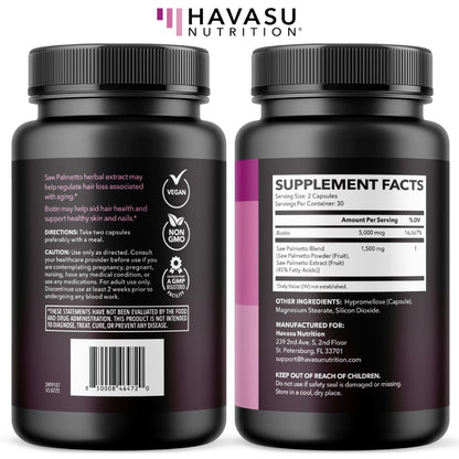 Saw Palmetto for Women with Biotin 5000mcg - Powerful DHT Blocker to Support Hair, Skin, and Nail Health - 60 Count - Vegan, Non-GMO Vitamin for Stronger, - PrimeBioHealth - canada supplements