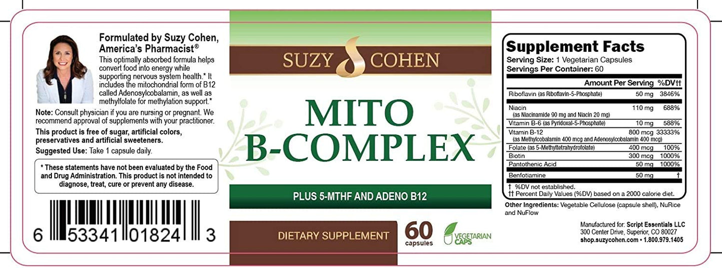 Script Essentials Suzy Cohen, Mito B Complex Dietary Supplement, 5-MTHF, Adeno B12, Methylation Support, Supports Healthy Nervous System - PrimeBioHealth - canada supplements