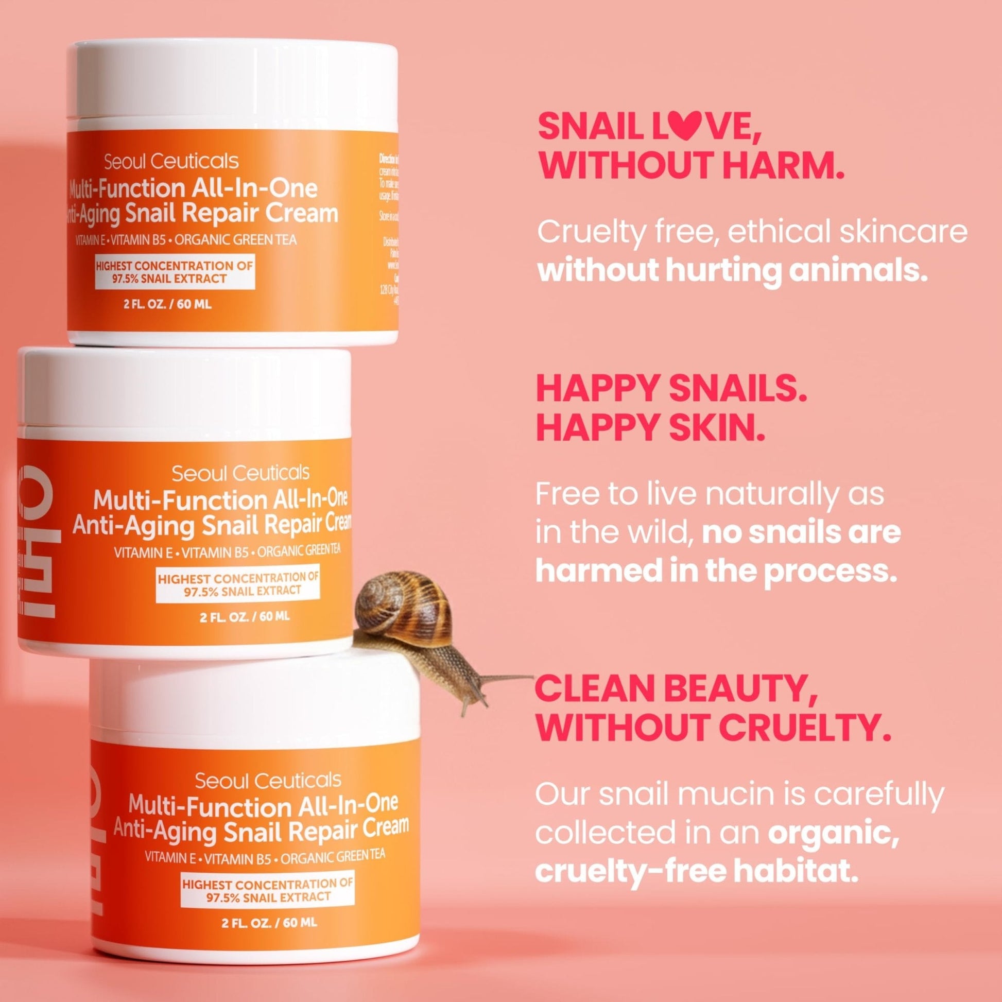 SeoulCeuticals Snail Mucin Moisturizer 97.5% - Korean Skin Care Snail Repair Cream - Day & Night Anti Aging K Beauty Skincare Cruelty Free 2oz - PrimeBioHealth - canada supplements
