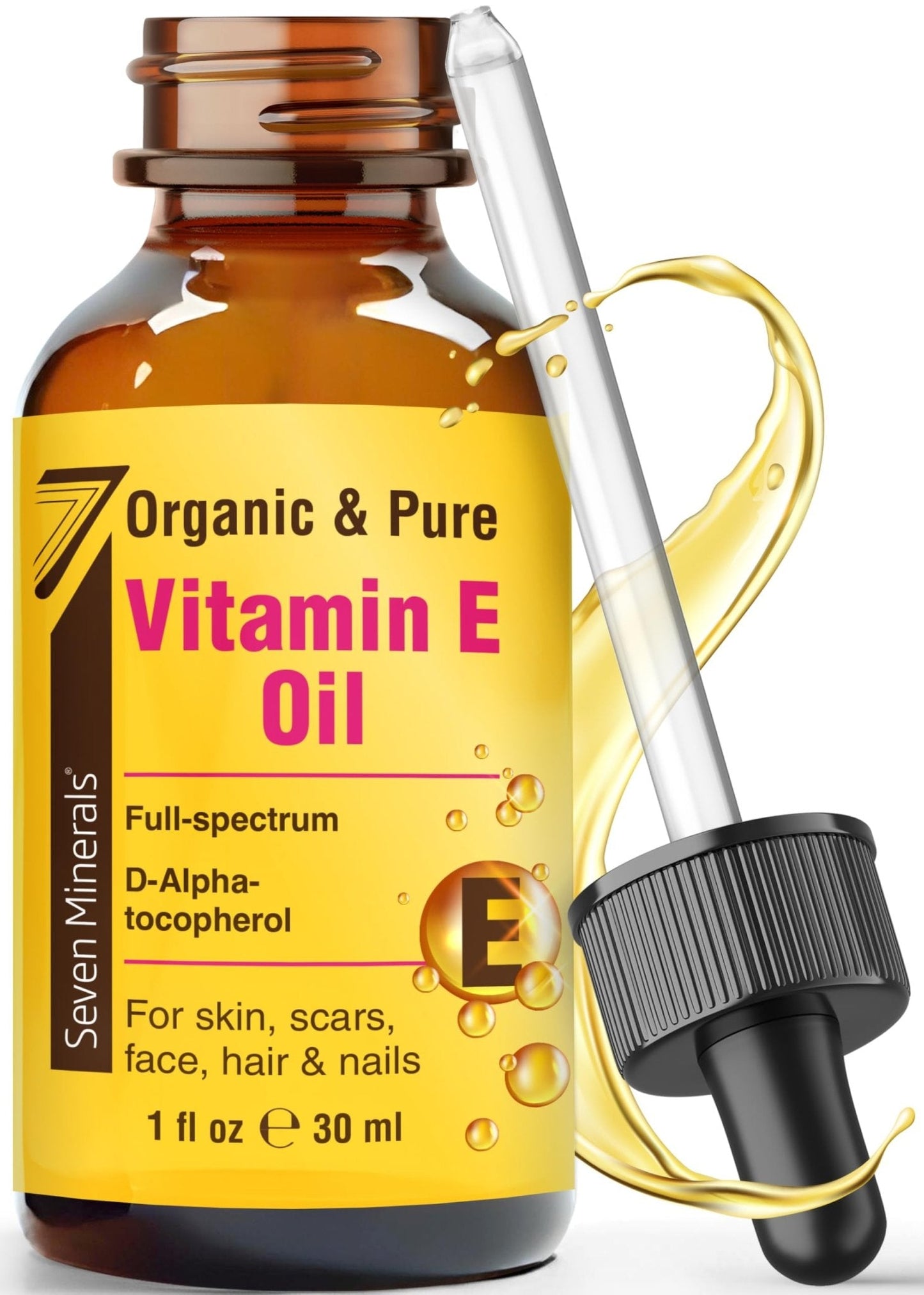 Seven Minerals Ultra Pure Vitamin E Oil - Full-Spectrum D-Alpha Tocopherol, 1 Fl Oz - 100% Organic Vitamin E Oil for Skin - PrimeBioHealth - canada supplements