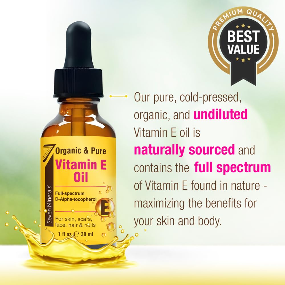 Seven Minerals Ultra Pure Vitamin E Oil - Full-Spectrum D-Alpha Tocopherol, 1 Fl Oz - 100% Organic Vitamin E Oil for Skin - PrimeBioHealth - canada supplements