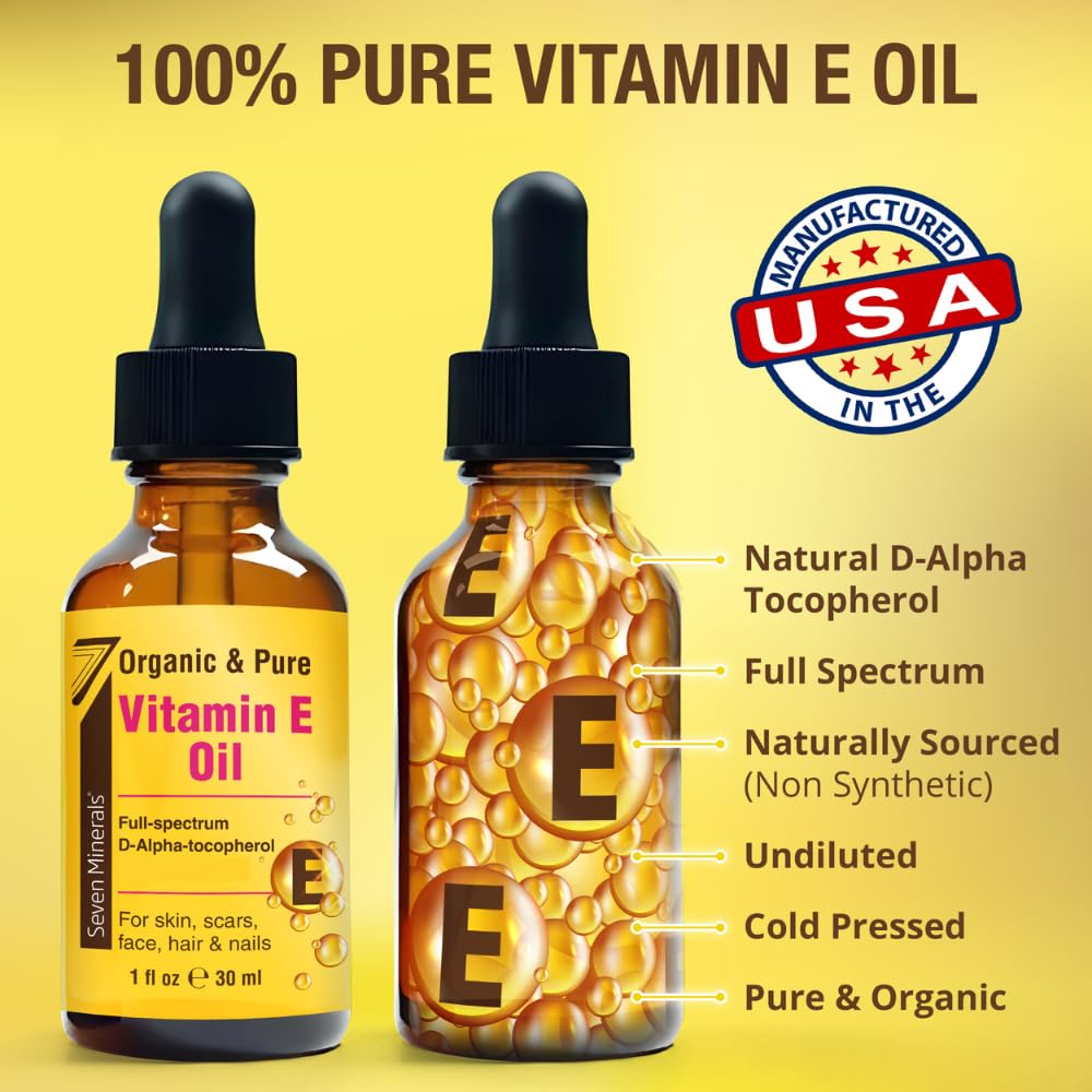 Seven Minerals Ultra Pure Vitamin E Oil - Full-Spectrum D-Alpha Tocopherol, 1 Fl Oz - 100% Organic Vitamin E Oil for Skin - PrimeBioHealth - canada supplements