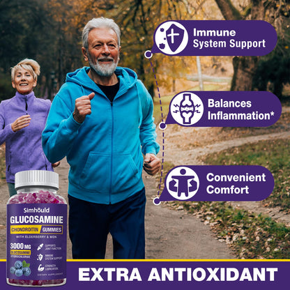 Simhould 2 Packs Glucosamine Chondroitin Gummies - 3000MG Extra Strength Joint Support Supplement with MSM & Elderberry, Flexibility, Antioxidant Immune Support - PrimeBioHealth - canada supplements