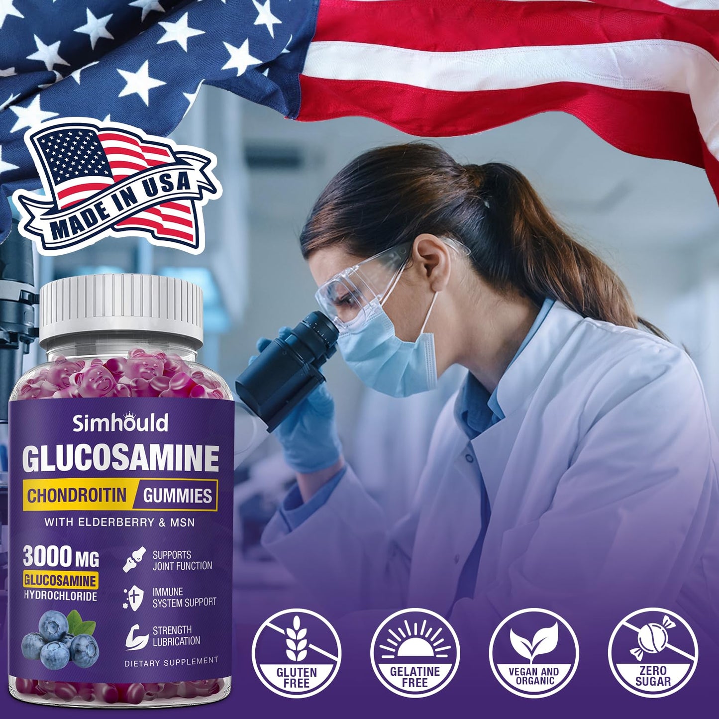 Simhould 2 Packs Glucosamine Chondroitin Gummies - 3000MG Extra Strength Joint Support Supplement with MSM & Elderberry, Flexibility, Antioxidant Immune Support - PrimeBioHealth - canada supplements