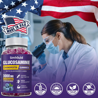 Simhould 2 Packs Glucosamine Chondroitin Gummies - 3000MG Extra Strength Joint Support Supplement with MSM & Elderberry, Flexibility, Antioxidant Immune Support - PrimeBioHealth - canada supplements