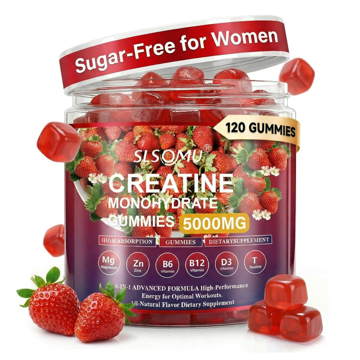 Slsomu Creatine Gummies for Women, 5000mg Pre-Workout Muscle Strength & Energy Support, 0 Sugar Creatine Gummy with L-Taurine, Zinc - PrimeBioHealth - canada supplements