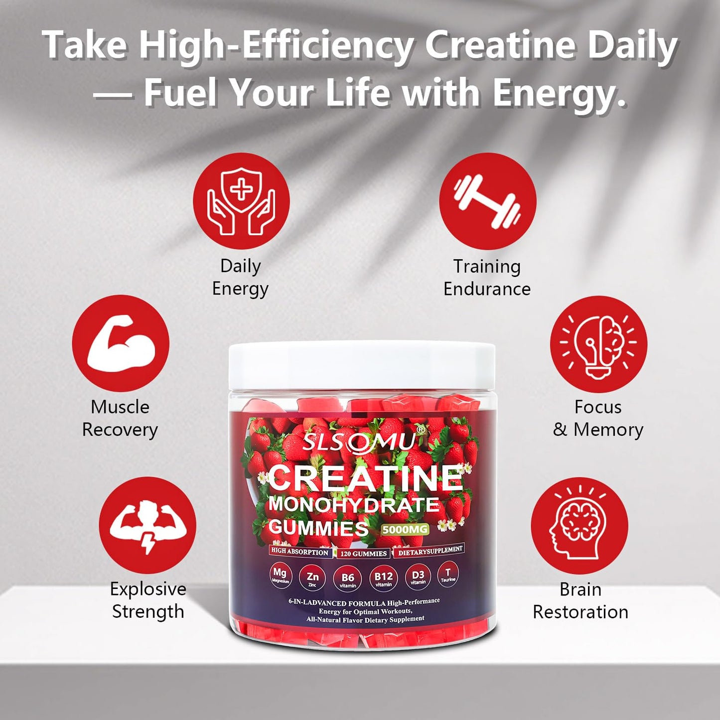 Slsomu Creatine Gummies for Women, 5000mg Pre-Workout Muscle Strength & Energy Support, 0 Sugar Creatine Gummy with L-Taurine, Zinc - PrimeBioHealth - canada supplements