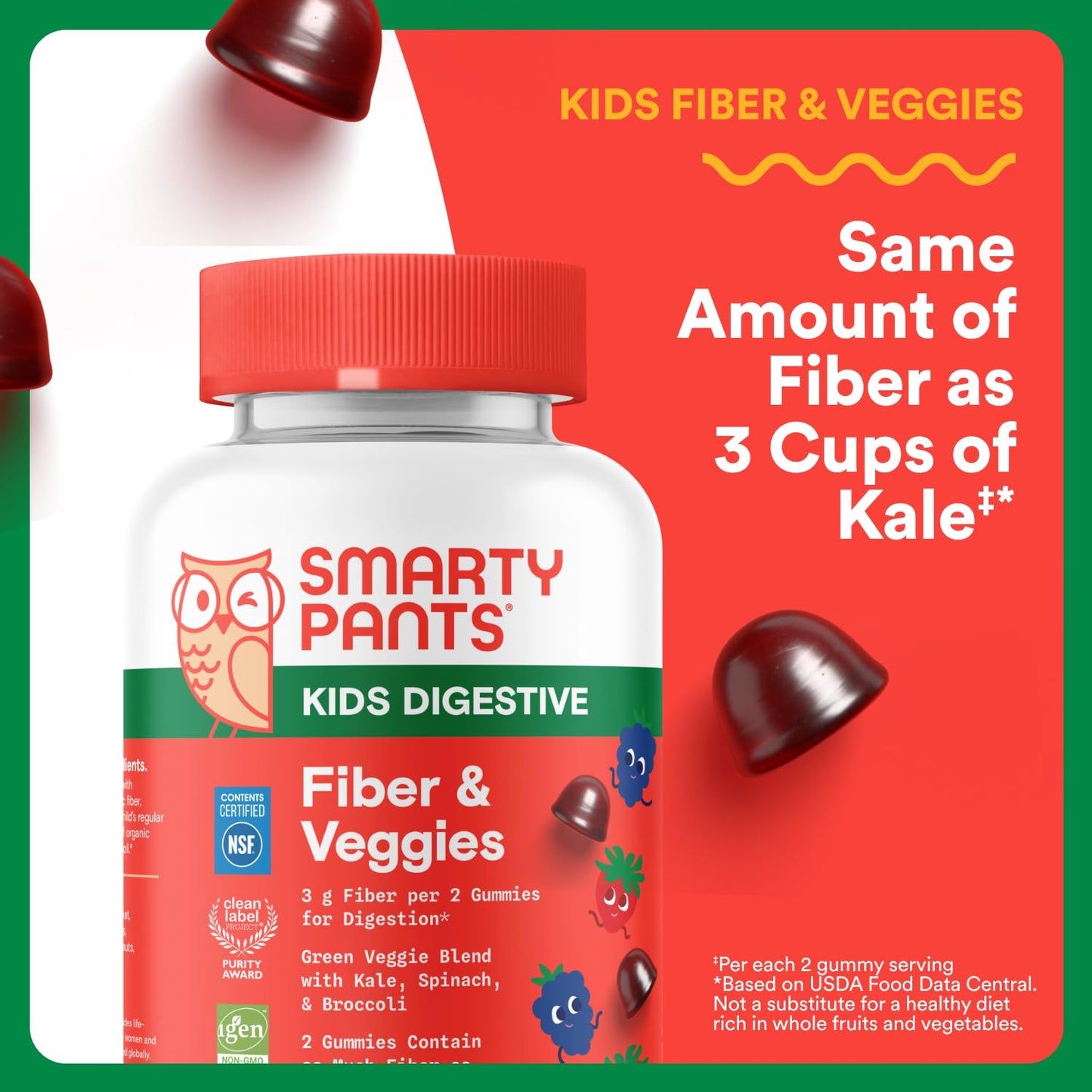 SmartyPants Kids Fiber & Veggies: Prebiotic Fiber Gummies for Kids, Fiber Supplement with Inulin, Organic Green Veggie Blend, Vegan, Gluten Free - PrimeBioHealth - canada supplements