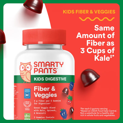 SmartyPants Kids Fiber & Veggies: Prebiotic Fiber Gummies for Kids, Fiber Supplement with Inulin, Organic Green Veggie Blend, Vegan, Gluten Free - PrimeBioHealth - canada supplements