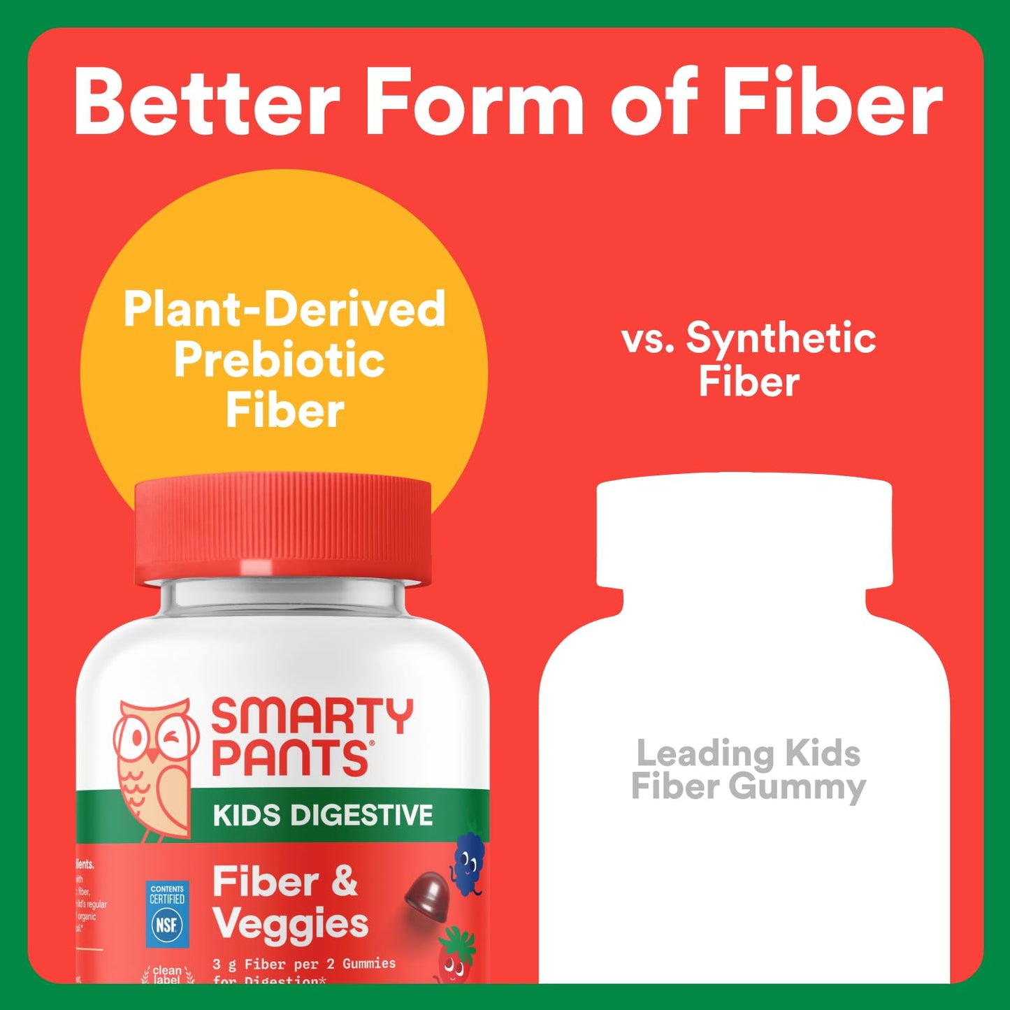 SmartyPants Kids Fiber & Veggies: Prebiotic Fiber Gummies for Kids, Fiber Supplement with Inulin, Organic Green Veggie Blend, Vegan, Gluten Free - PrimeBioHealth - canada supplements