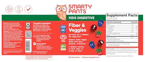 SmartyPants Kids Fiber & Veggies: Prebiotic Fiber Gummies for Kids, Fiber Supplement with Inulin, Organic Green Veggie Blend, Vegan, Gluten Free - PrimeBioHealth - canada supplements