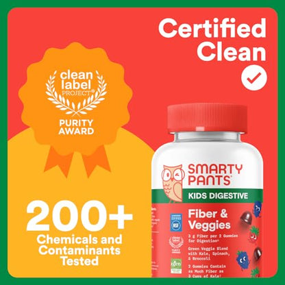 SmartyPants Kids Fiber & Veggies: Prebiotic Fiber Gummies for Kids, Fiber Supplement with Inulin, Organic Green Veggie Blend, Vegan, Gluten Free - PrimeBioHealth - canada supplements