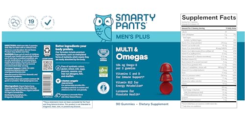 SmartyPants Men's Multivitamin Gummies with Omega 3 DHA/EPA, Methylfolate, Vitamin D3, C, B12, B6, A, K, Zinc - PrimeBioHealth - canada supplements