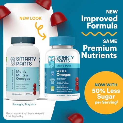 SmartyPants Men's Multivitamin Gummies with Omega 3 DHA/EPA, Methylfolate, Vitamin D3, C, B12, B6, A, K, Zinc - PrimeBioHealth - canada supplements