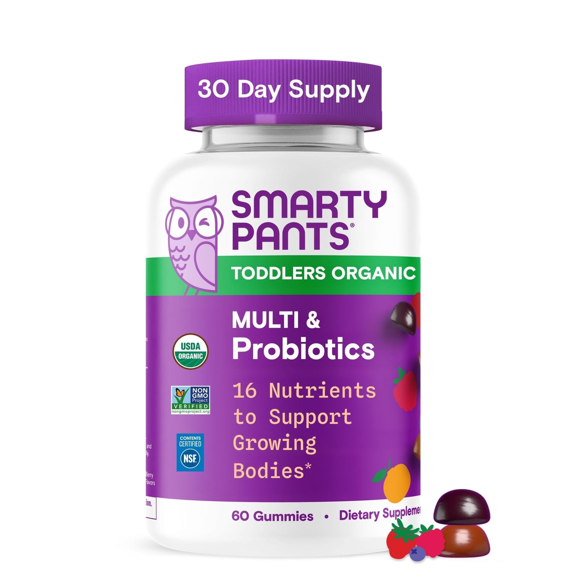 SmartyPants Organic Toddler Multivitamin Gummies: Probiotics, Omega 3 (ALA), Vitamin D3, C, Vitamin B12, B6, A, K & Zinc, Beta Carotene, Gluten Free - PrimeBioHealth - canada supplements