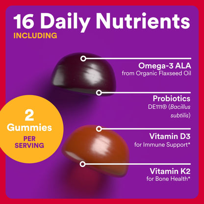 SmartyPants Organic Toddler Multivitamin Gummies: Probiotics, Omega 3 (ALA), Vitamin D3, C, Vitamin B12, B6, A, K & Zinc, Beta Carotene, Gluten Free - PrimeBioHealth - canada supplements
