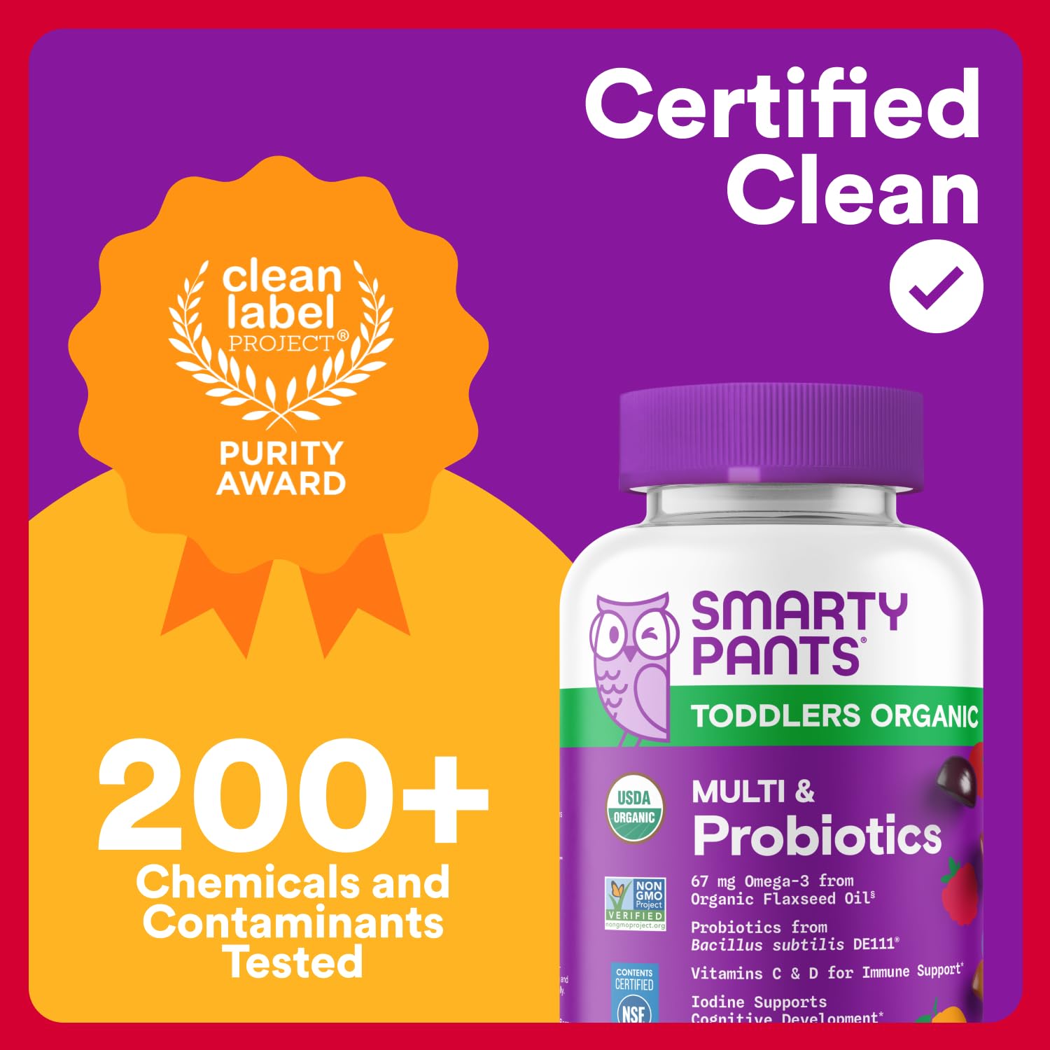 SmartyPants Organic Toddler Multivitamin Gummies: Probiotics, Omega 3 (ALA), Vitamin D3, C, Vitamin B12, B6, A, K & Zinc, Beta Carotene, Gluten Free - PrimeBioHealth - canada supplements