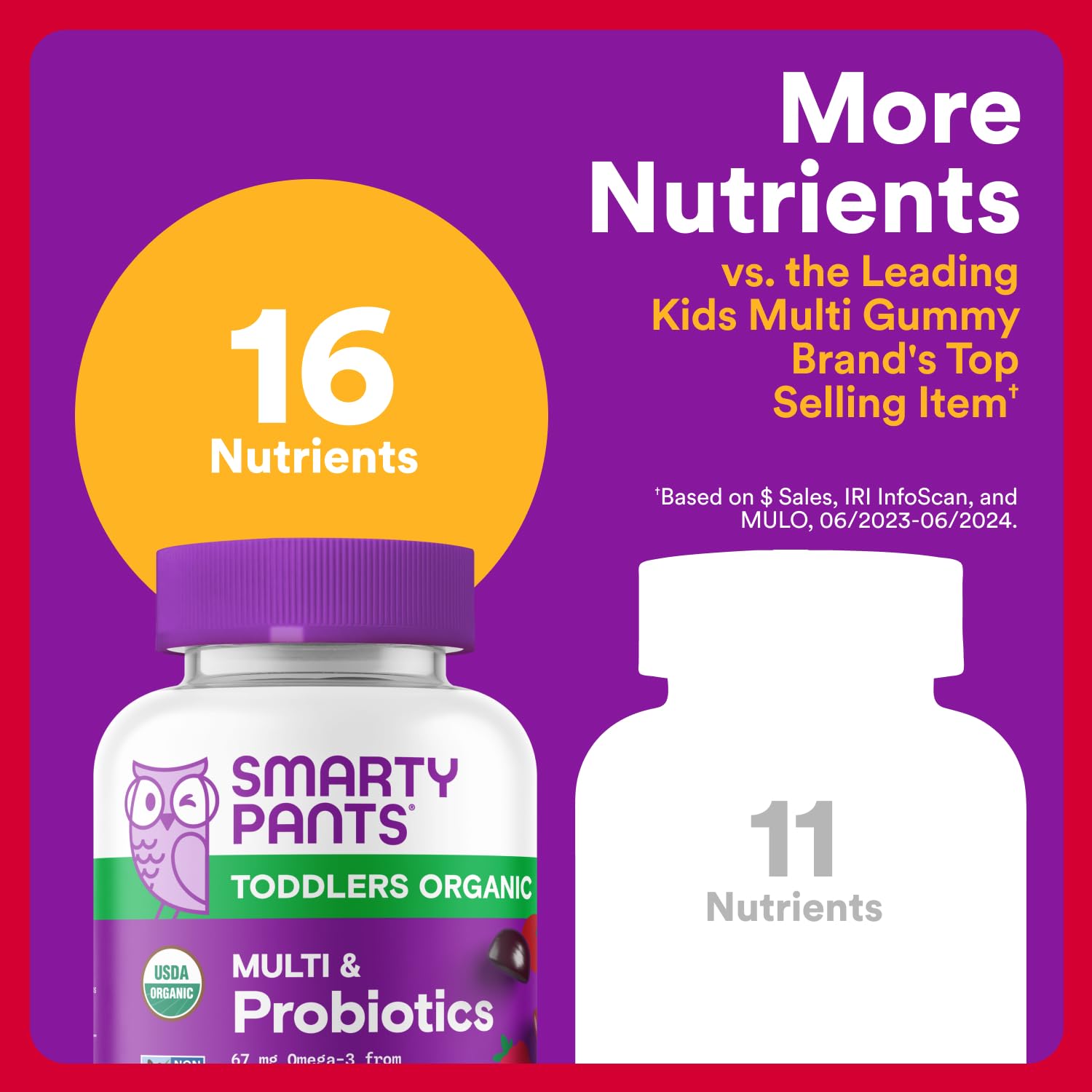 SmartyPants Organic Toddler Multivitamin Gummies: Probiotics, Omega 3 (ALA), Vitamin D3, C, Vitamin B12, B6, A, K & Zinc, Beta Carotene, Gluten Free - PrimeBioHealth - canada supplements