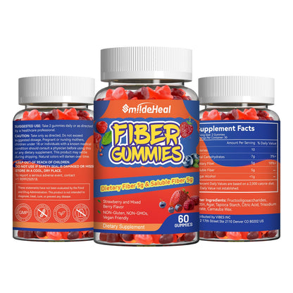 SmildeHeal Fiber Gummies, Dietary Fiber, for Women and Men, Gut Health Support, Non-GMOs, Non-Gluten, Vegan, Mixed Berry - PrimeBioHealth - canada supplements