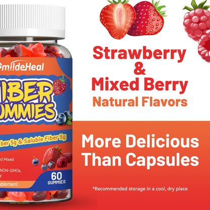 SmildeHeal Fiber Gummies, Dietary Fiber, for Women and Men, Gut Health Support, Non-GMOs, Non-Gluten, Vegan, Mixed Berry - PrimeBioHealth - canada supplements