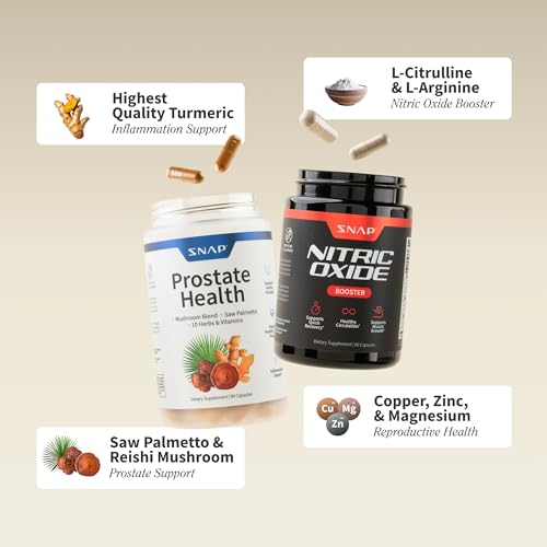 Snap Supplements Prostate Health & Nitric Oxide Supplement Bundle for Men, 90 + 60 Vegetarian Capsules (1 Month Supply) - PrimeBioHealth - canada supplements
