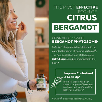 SoActive Bergamot: 2.5X More Effective, Italian Citrus Bergamot Phytosome - Clinically Validated | Enhanced with Grape Seed Extract - Supports Cholesterol & Weight Management (60 Capsules) - PrimeBioHealth - canada supplements