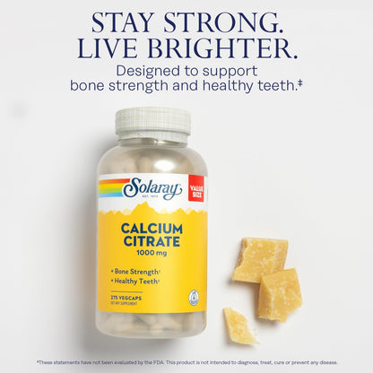 Solaray Calcium Citrate 1000mg - Chelated Calcium Supplement - Supports Bone Strength and Healthy Teeth - Easy to Digest - Vegan - 68 Servings, 275 VegCaps - PrimeBioHealth - canada supplements