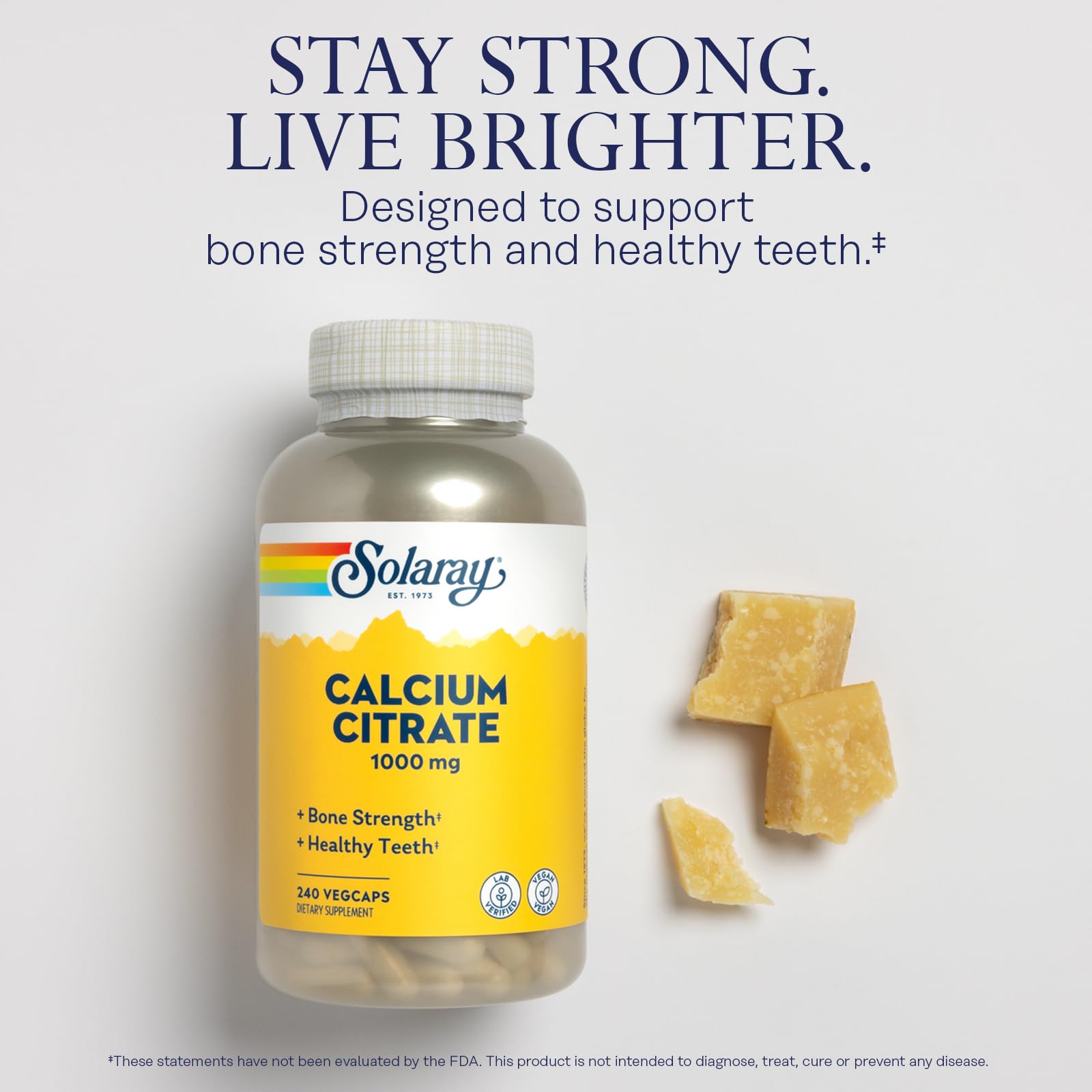 Solaray Calcium Citrate 1000mg - Chelated Calcium Supplement - Supports Bone Strength and Healthy Teeth - Easy to Digest - Vegan - 68 Servings, 275 VegCaps - PrimeBioHealth - canada supplements